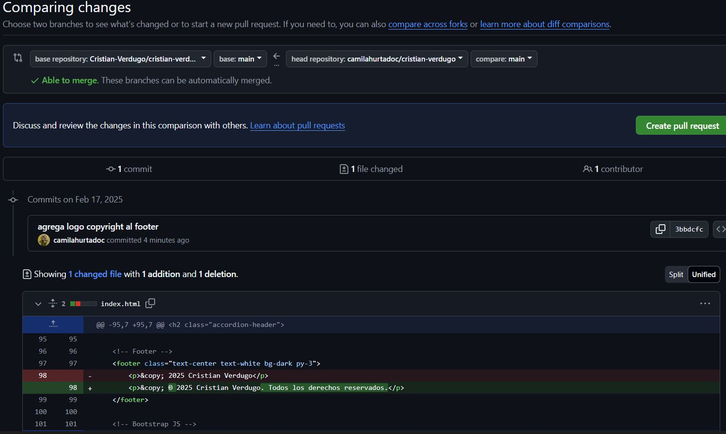 screenshot cambios commit 1